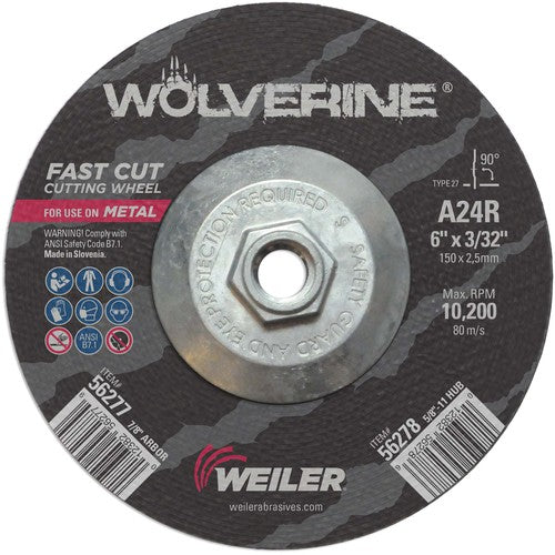 6″ × 3/32″ Type 27 Cutting Wheel, A24R, 5/8″-11 UNC Nut - Benchmark Tooling