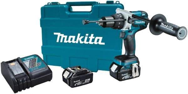 Makita - 18 Volt 1/2" Keyless Chuck Cordless Hammer Drill - 0 to 34,000 BPM, 0 to 400 & 0 to 1,500 RPM, Reversible, Ergonomic Handle - Benchmark Tooling