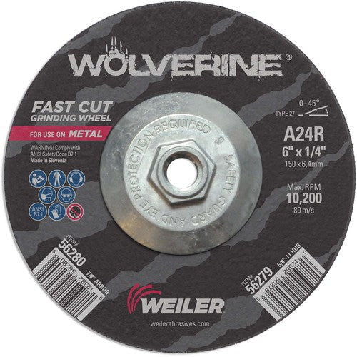 Vortec Pro 6″ × 1/4″ Type 27 Grinding Wheel, A24R, 5/8″-11″ UNC Nut - Benchmark Tooling