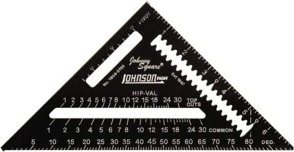 Johnson Level & Tool - 7" Blade Length x 7" Base Length, Anodized Finish, Aluminum Rafter Square - 1/8" Graduation - Benchmark Tooling