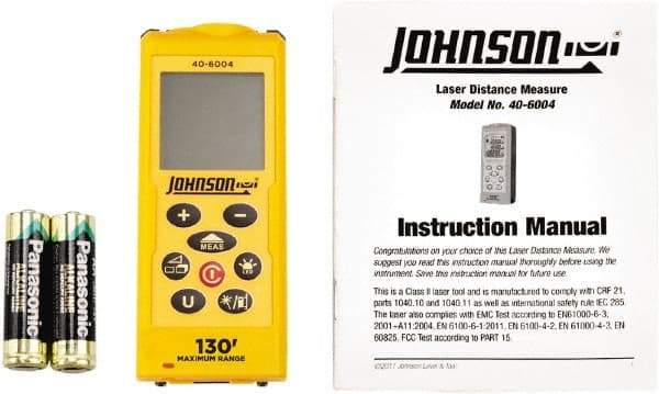 Johnson Level & Tool - 0.05 m to 39.62 m, Laser Distance Finder - 2 AA Alkaline Battery, Accurate to 1/16 Inch - Benchmark Tooling