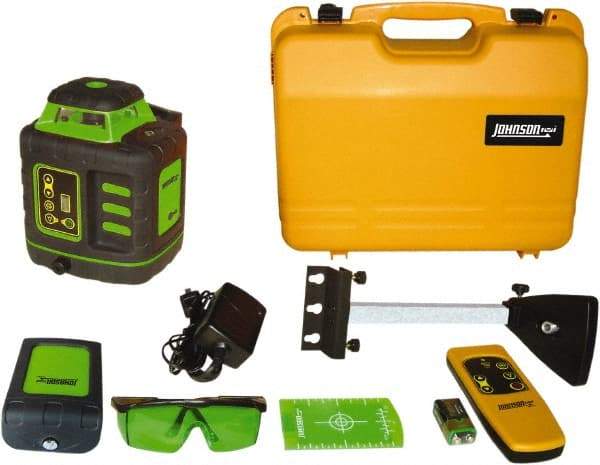 Johnson Level & Tool - 1,200' (Exterior) Measuring Range, 1/8" at 100' Accuracy, Self-Leveling Rotary Laser - ±3° Self Leveling Range, 150, 200, 250 & 300 RPM, 2 Beams, NiMH Battery Included - Benchmark Tooling