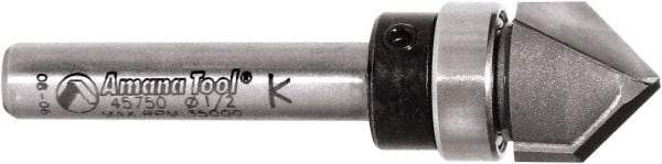 Amana Tool - 1/2" Cut Diam, 1/2" Length of Cut, 2 Flute V-Groove Edge Profile Router Bit - Carbide-Tipped, 1/4" Shank Diam, 2" OAL, Uncoated - Benchmark Tooling