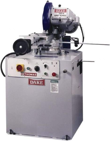 Dake - Variable Cutting Speed, 350mm Blade Diam, Cold Saw - 20 to 105 RPM Blade Speed, Floor Machine, 3 Phase, Compatible with Ferrous/Non-Ferrous Material - Benchmark Tooling