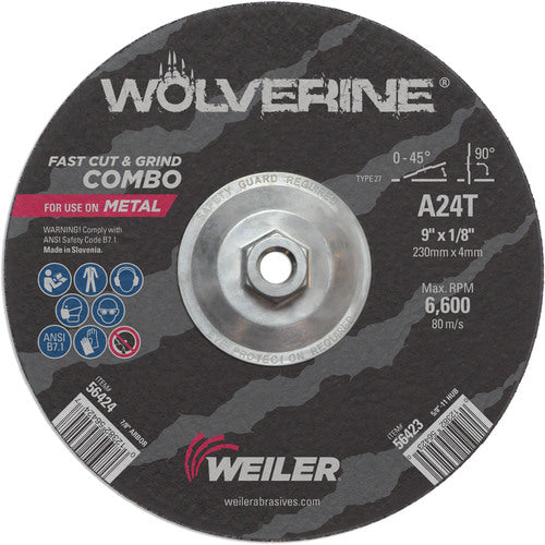 Vortec Pro 9″ × 1/8″ Type 27 Cutting Wheel, A24T, 5/8″-11 UNC Nut - Benchmark Tooling