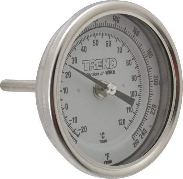 Wika - 2-1/2 Inch Long Stem, 3 Inch Dial Diameter, Stainless Steel, Back Connected Bi-Metal Thermometer - -20 to 120°C, 1% Accuracy - Benchmark Tooling