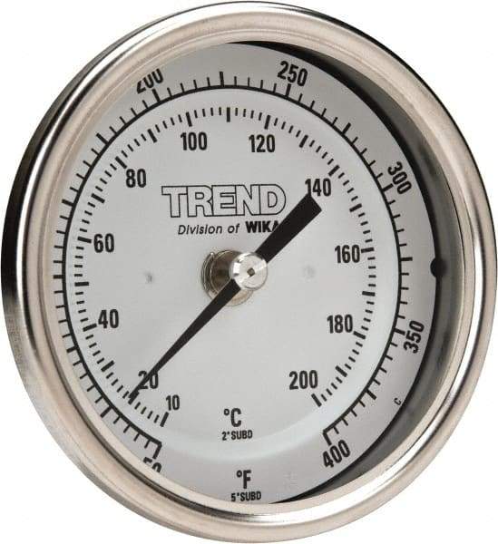 Wika - 2-1/2 Inch Long Stem, 3 Inch Dial Diameter, Stainless Steel, Back Connected Bi-Metal Thermometer - 10 to 200°C, 1% Accuracy - Benchmark Tooling