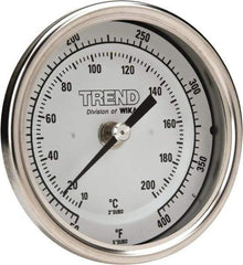 Wika - 2-1/2 Inch Long Stem, 3 Inch Dial Diameter, Stainless Steel, Back Connected Bi-Metal Thermometer - 10 to 200°C, 1% Accuracy - Benchmark Tooling