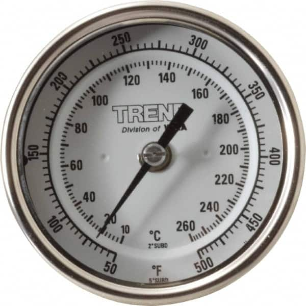 Wika - 2-1/2 Inch Long Stem, 3 Inch Dial Diameter, Stainless Steel, Back Connected Bi-Metal Thermometer - 10 to 260°C, 1% Accuracy - Benchmark Tooling