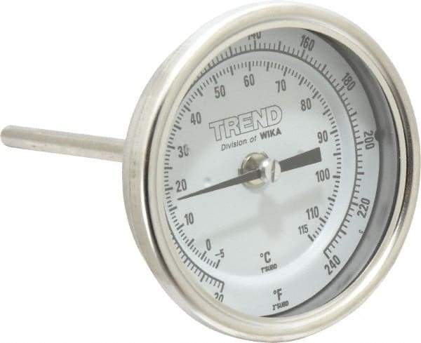 Wika - 4 Inch Long Stem, 3 Inch Dial Diameter, Stainless Steel, Back Connected Bi-Metal Thermometer - -5 to 115°C, 1% Accuracy - Benchmark Tooling