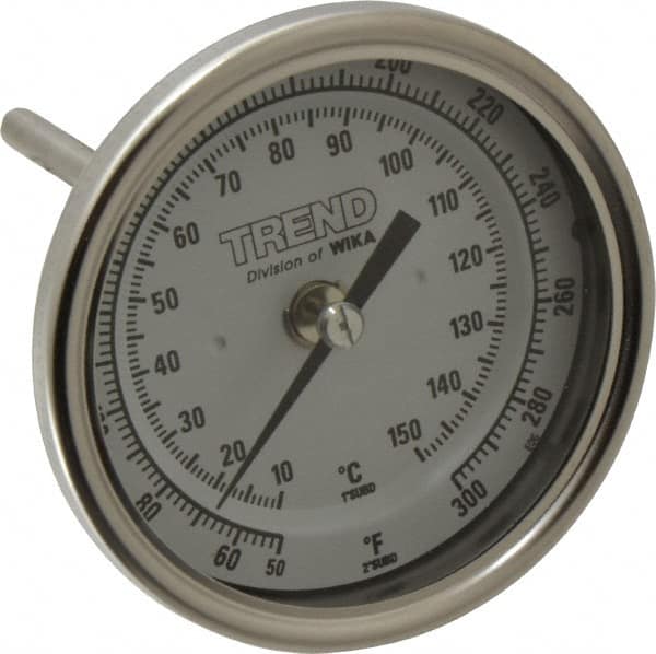 Wika - 4 Inch Long Stem, 3 Inch Dial Diameter, Stainless Steel, Back Connected Bi-Metal Thermometer - 10 to 150°C, 1% Accuracy - Benchmark Tooling