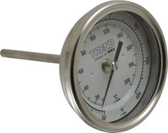 Wika - 4 Inch Long Stem, 3 Inch Dial Diameter, Stainless Steel, Back Connected Bi-Metal Thermometer - 10 to 200°C, 1% Accuracy - Benchmark Tooling