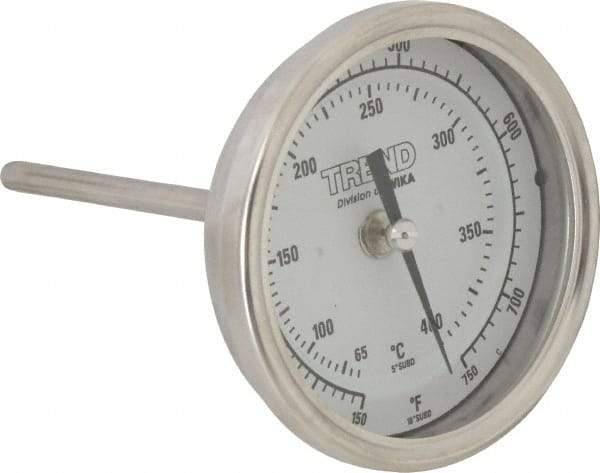 Wika - 4 Inch Long Stem, 3 Inch Dial Diameter, Stainless Steel, Back Connected Bi-Metal Thermometer - 65 to 400°C, 1% Accuracy - Benchmark Tooling