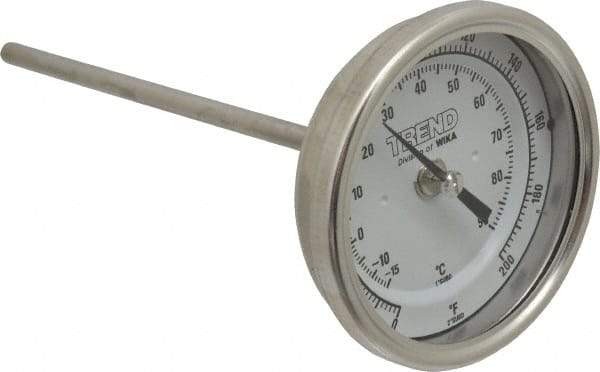 Wika - 6 Inch Long Stem, 3 Inch Dial Diameter, Stainless Steel, Back Connected Bi-Metal Thermometer - -15 to 90°C, 1% Accuracy - Benchmark Tooling