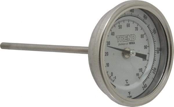 Wika - 6 Inch Long Stem, 3 Inch Dial Diameter, Stainless Steel, Back Connected Bi-Metal Thermometer - -5 to 115°C, 1% Accuracy - Benchmark Tooling