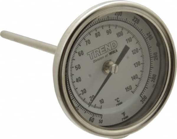 Wika - 6 Inch Long Stem, 3 Inch Dial Diameter, Stainless Steel, Back Connected Bi-Metal Thermometer - 10 to 150°C, 1% Accuracy - Benchmark Tooling