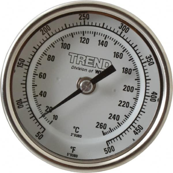 Wika - 9 Inch Long Stem, 3 Inch Dial Diameter, Stainless Steel, Back Connected Bi-Metal Thermometer - 10 to 260°C, 1% Accuracy - Benchmark Tooling