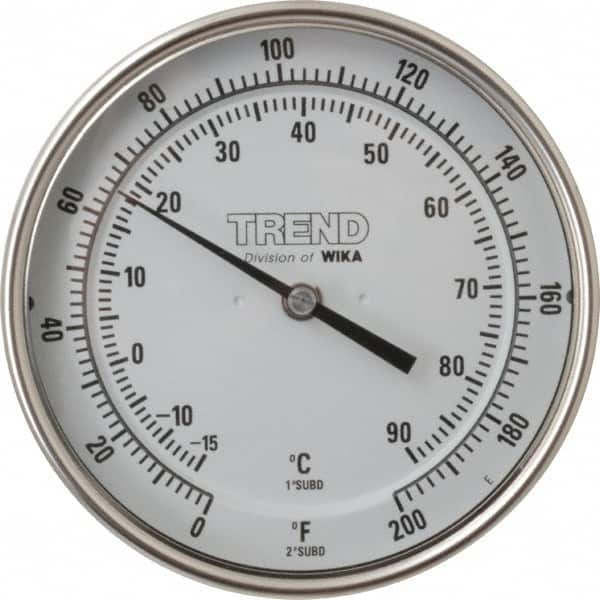 Wika - 4 Inch Long Stem, 5 Inch Dial Diameter, Stainless Steel, Back Connected Bi-Metal Thermometer - -15 to 90°C, 1% Accuracy - Benchmark Tooling