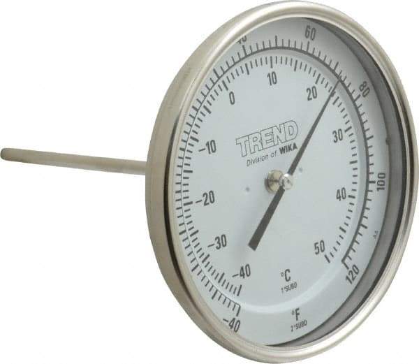 Wika - 6 Inch Long Stem, 5 Inch Dial Diameter, Stainless Steel, Back Connected Bi-Metal Thermometer - -40 to 50°C, 1% Accuracy - Benchmark Tooling