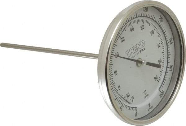 Wika - 9 Inch Long Stem, 5 Inch Dial Diameter, Stainless Steel, Back Connected Bi-Metal Thermometer - -15 to 90°C, 1% Accuracy - Benchmark Tooling