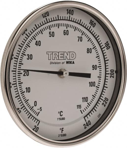 Wika - 9 Inch Long Stem, 5 Inch Dial Diameter, Stainless Steel, Back Connected Bi-Metal Thermometer - -5 to 115°C, 1% Accuracy - Benchmark Tooling