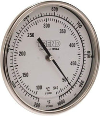 Wika - 9 Inch Long Stem, 5 Inch Dial Diameter, Stainless Steel, Back Connected Bi-Metal Thermometer - 100 to 540°C, 1% Accuracy - Benchmark Tooling