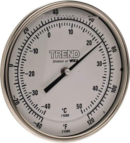 Wika - 4 Inch Long Stem, 5 Inch Dial Diameter, Stainless Steel, Back Connected Bi-Metal Thermometer - -40 to 50°C, 1% Accuracy - Benchmark Tooling