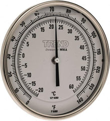 Wika - 4 Inch Long Stem, 5 Inch Dial Diameter, Stainless Steel, Back Connected Bi-Metal Thermometer - -20 to 60°C, 1% Accuracy - Benchmark Tooling