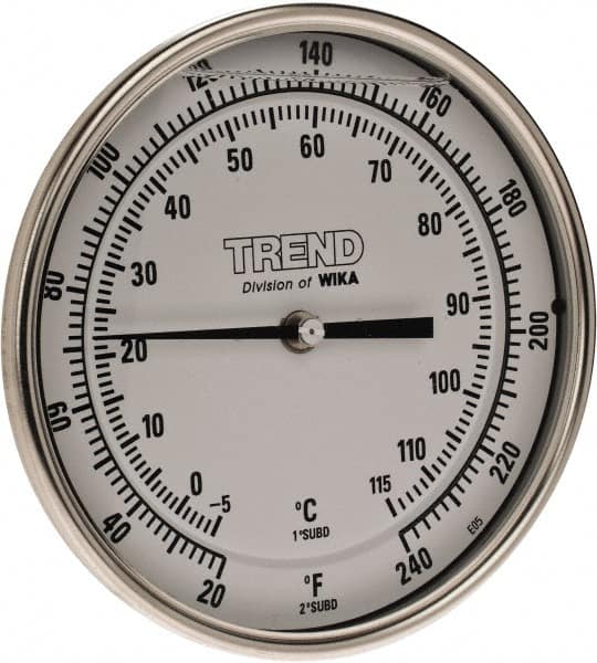 Wika - 4 Inch Long Stem, 5 Inch Dial Diameter, Stainless Steel, Back Connected Bi-Metal Thermometer - -5 to 115°C, 1% Accuracy - Benchmark Tooling