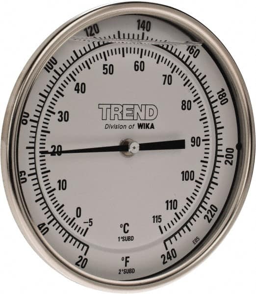 Wika - 6 Inch Long Stem, 5 Inch Dial Diameter, Stainless Steel, Back Connected Bi-Metal Thermometer - -5 to 115°C, 1% Accuracy - Benchmark Tooling