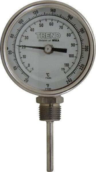 Wika - 2-1/2 Inch Long Stem, 3 Inch Dial Diameter, Stainless Steel, Bottom Connected Bi-Metal Thermometer - -5 to 115°C, 1% Accuracy - Benchmark Tooling