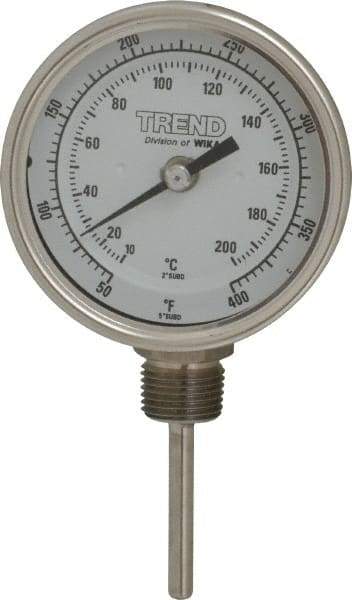 Wika - 2-1/2 Inch Long Stem, 3 Inch Dial Diameter, Stainless Steel, Bottom Connected Bi-Metal Thermometer - 10 to 200°C, 1% Accuracy - Benchmark Tooling