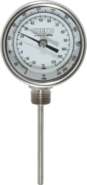 Wika - 4 Inch Long Stem, 3 Inch Dial Diameter, Stainless Steel, Bottom Connected Bi-Metal Thermometer - -20 to 120°C, 1% Accuracy - Benchmark Tooling