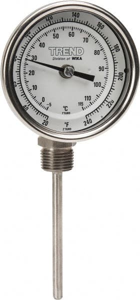 Wika - 4 Inch Long Stem, 3 Inch Dial Diameter, Stainless Steel, Bottom Connected Bi-Metal Thermometer - -5 to 115°C, 1% Accuracy - Benchmark Tooling