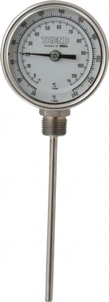 Wika - 6 Inch Long Stem, 3 Inch Dial Diameter, Stainless Steel, Bottom Connected Bi-Metal Thermometer - -5 to 115°C, 1% Accuracy - Benchmark Tooling