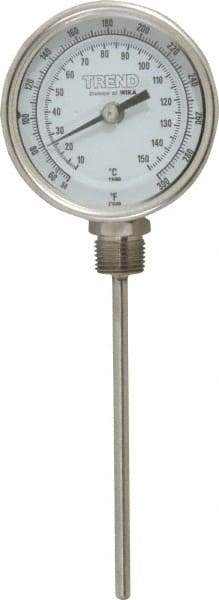 Wika - 6 Inch Long Stem, 3 Inch Dial Diameter, Stainless Steel, Bottom Connected Bi-Metal Thermometer - 10 to 150°C, 1% Accuracy - Benchmark Tooling