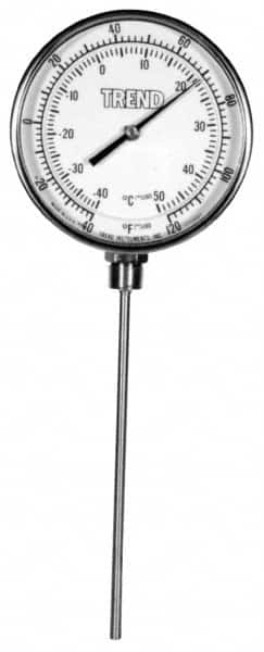 Wika - 6 Inch Long Stem, 5 Inch Dial Diameter, Stainless Steel, Bottom Connected Bi-Metal Thermometer - -5 to 115°C, 1% Accuracy - Benchmark Tooling