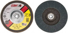 Camel Grinding Wheels - 120 Grit, 7" Disc Diam, 5/8-11 Center Hole, Type 27 Zirconia Alumina Flap Disc - 8,600 Max RPM, Poly Cotton Backing, Arbor Attaching System, Coated - Benchmark Tooling