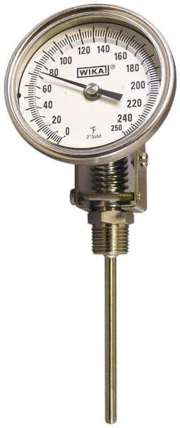 Wika - 2-1/2 Inch Long Stem, Stainless Steel, Adjustable Angle Bi-Metal Thermometer - -70 to 70°C, 1% Accuracy - Benchmark Tooling