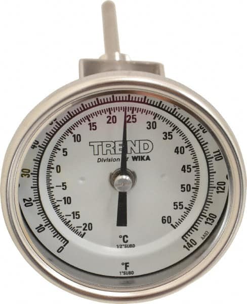 Wika - 4 Inch Long Stem, 3 Inch Dial Diameter, Stainless Steel, Adjustable Angle Bi-Metal Thermometer - -20 to 60°C, 1% Accuracy - Benchmark Tooling