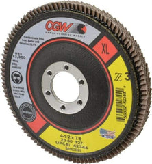 Camel Grinding Wheels - 60 Grit, 4-1/2" Disc Diam, 7/8" Center Hole, Type 27 Zirconia Alumina Flap Disc - 13,300 Max RPM, Poly Cotton Backing, Arbor Attaching System, Coated - Benchmark Tooling