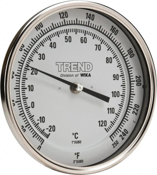 Wika - 2-1/2 Inch Long Stem, 5 Inch Dial Diameter, Stainless Steel, Adjustable Angle Bi-Metal Thermometer - -20 to 120°C, 1% Accuracy - Benchmark Tooling