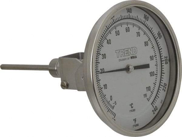 Wika - 4 Inch Long Stem, 5 Inch Dial Diameter, Stainless Steel, Adjustable Angle Bi-Metal Thermometer - -5 to 115°C, 1% Accuracy - Benchmark Tooling