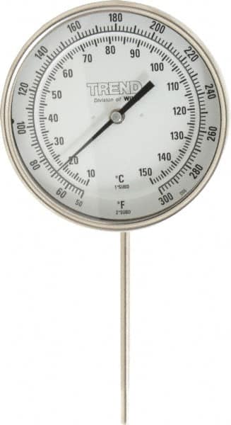 Wika - 6 Inch Long Stem, 5 Inch Dial Diameter, Stainless Steel, Adjustable Angle Bi-Metal Thermometer - 10 to 150°C, 1% Accuracy - Benchmark Tooling