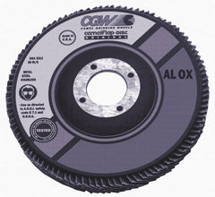 Camel Grinding Wheels - 40 Grit, 4" Disc Diam, 7/8" Center Hole, Type 27 Aluminum Oxide Flap Disc - 15,300 Max RPM, Polyester Backing, Arbor Attaching System, Coated - Benchmark Tooling