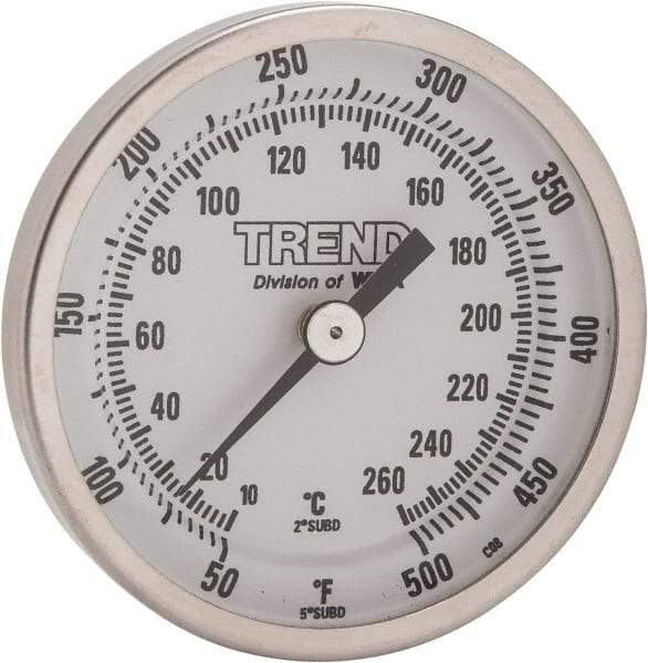 Wika - 2-1/2 Inch Long Stem, 2 Inch Dial Diameter, Stainless Steel, Back Connected Bi-Metal Thermometer - 10 to 260°C, 1% Accuracy - Benchmark Tooling