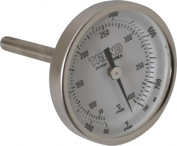 Wika - 2-1/2 Inch Long Stem, 2 Inch Dial Diameter, Stainless Steel, Back Connected Bi-Metal Thermometer - 65 to 400°C, 1% Accuracy - Benchmark Tooling