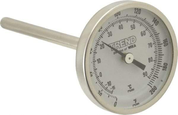 Wika - 4 Inch Long Stem, 2 Inch Dial Diameter, Stainless Steel, Back Connected Bi-Metal Thermometer - -15 to 90°C, 1% Accuracy - Benchmark Tooling