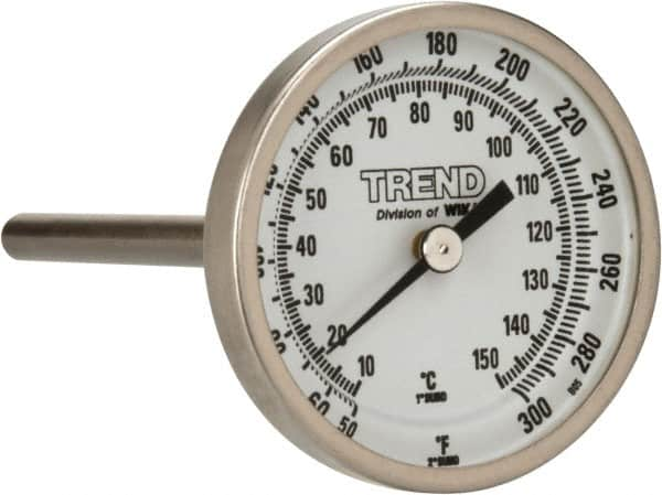 Wika - 4 Inch Long Stem, 2 Inch Dial Diameter, Stainless Steel, Back Connected Bi-Metal Thermometer - 10 to 150°C, 1% Accuracy - Benchmark Tooling