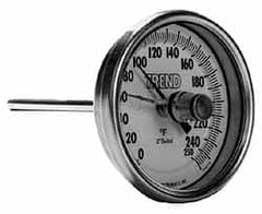 Wika - 2-1/2 Inch Long Stem, 3 Inch Dial Diameter, Stainless Steel, Back Connected Bi-Metal Thermometer - 10 to 200°C, 1% Accuracy - Benchmark Tooling